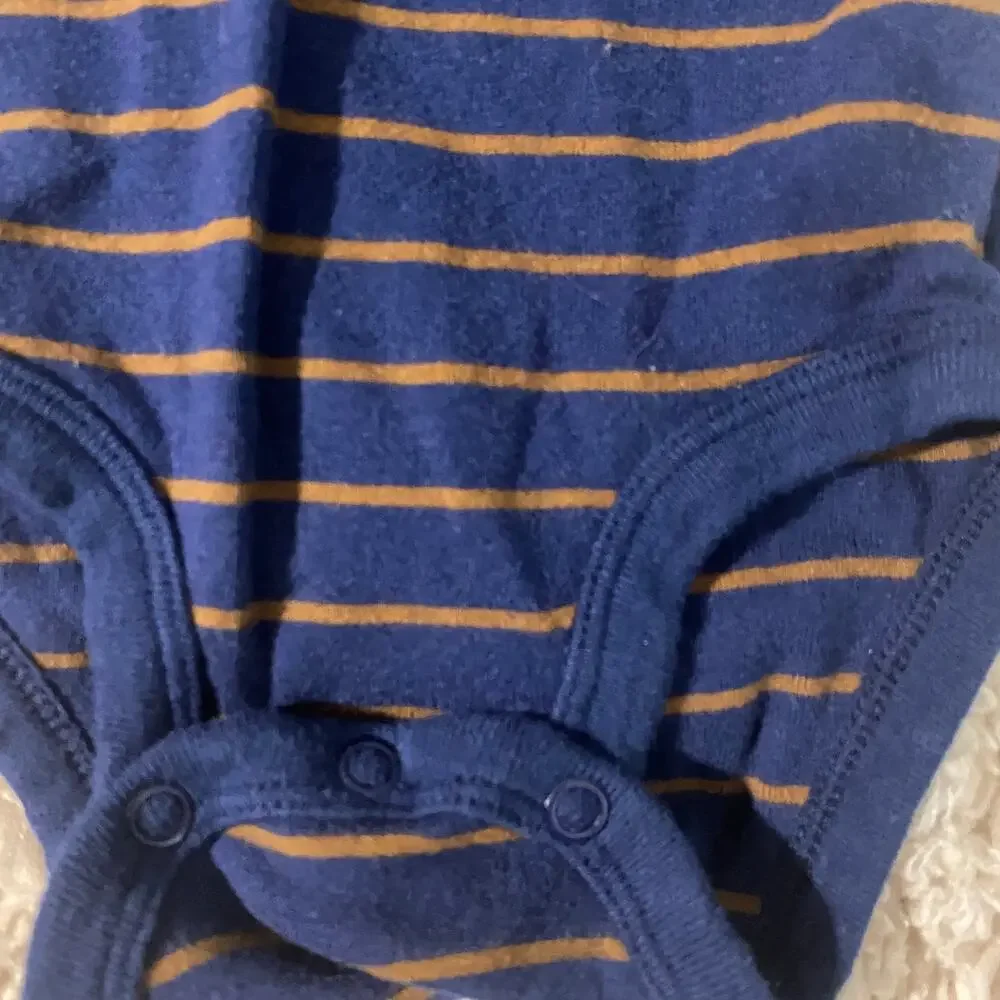 Carter's Blue Brown Striped Long Sleeve Casual One Piece Baby Boy Sz 12M